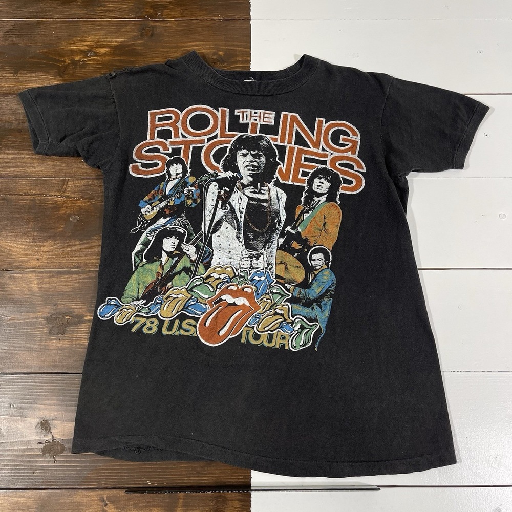 Vintage 70s Rolling Stones US Tour Graphic T-Shirt Size Medium Distressed